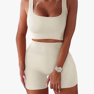 BRAND NEW Cream Ribbed Workout Coord Set
